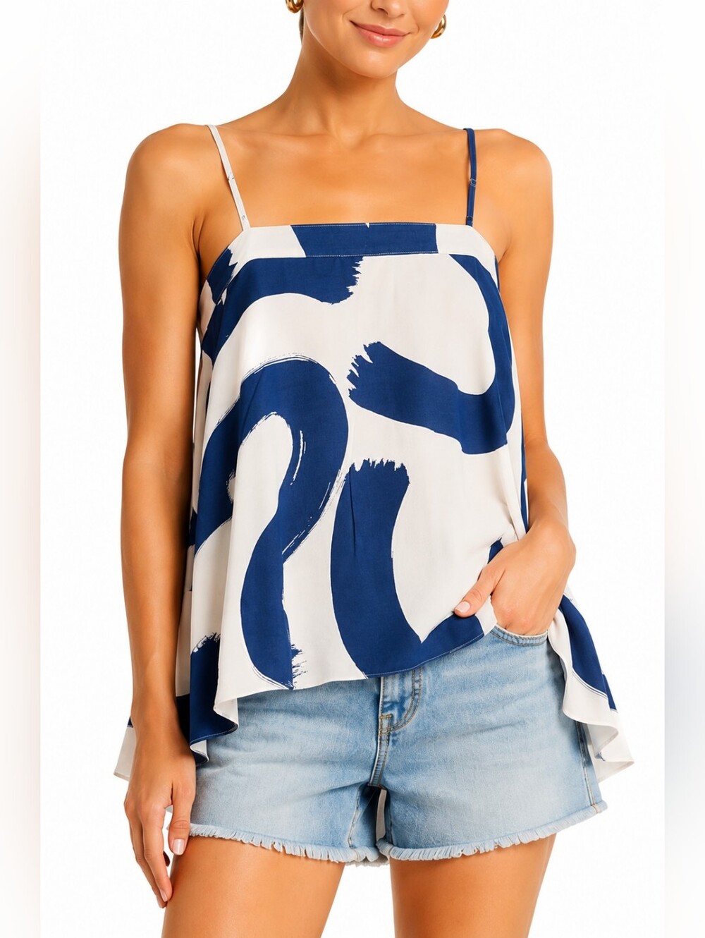 Anthropologie Maeve Sacha Swing Tank Top Blue White Abstract Print Small